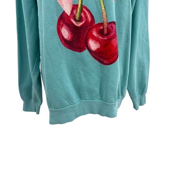 Comfort Colors Cherry Coquette Bow Sweatshirt Cotton Teal Blue‎ Size XL - Picture 5 of 9